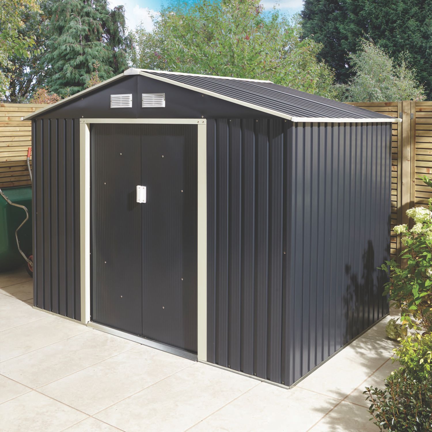 Rowlinson 8' x 5' 6" (Nominal) Apex Metal Shed Dark Grey (125CL)