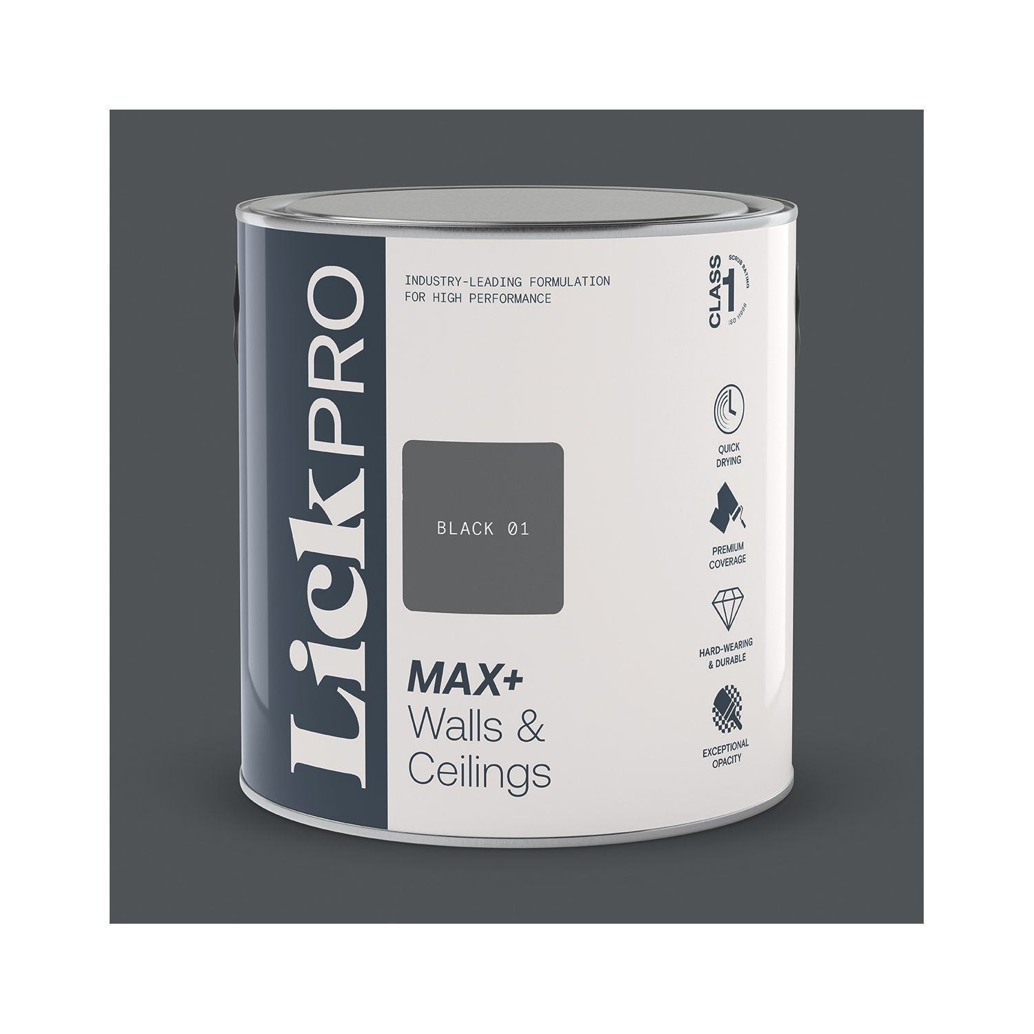 LickPro Max+ 2.5Ltr Black 01 Matt Emulsion Paint (125JY)