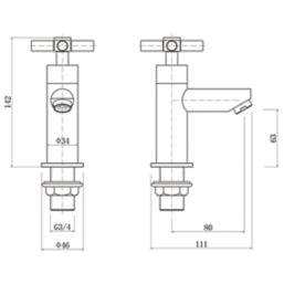 ETAL Oban Polished Chrome 159mm Deck Mounted Cross Head 2 Tap Holes Bath Pillar Tap