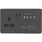 Knightsbridge SFR7USB4AT 13A 1-Gang SP Switched Socket + 5.1A 4-Outlet Type A USB Charger Anthracite with Black Inserts