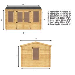 Mercia  12' 6" x 9' (Nominal) Reverse Apex Timber Log Cabin