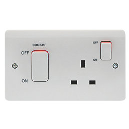 Crabtree Instinct 45A 2-Gang DP Cooker Switch & 13A DP Switched Socket White with LED