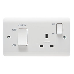 Crabtree Instinct 45A 2-Gang DP Cooker Switch & 13A DP Switched Socket White with LED