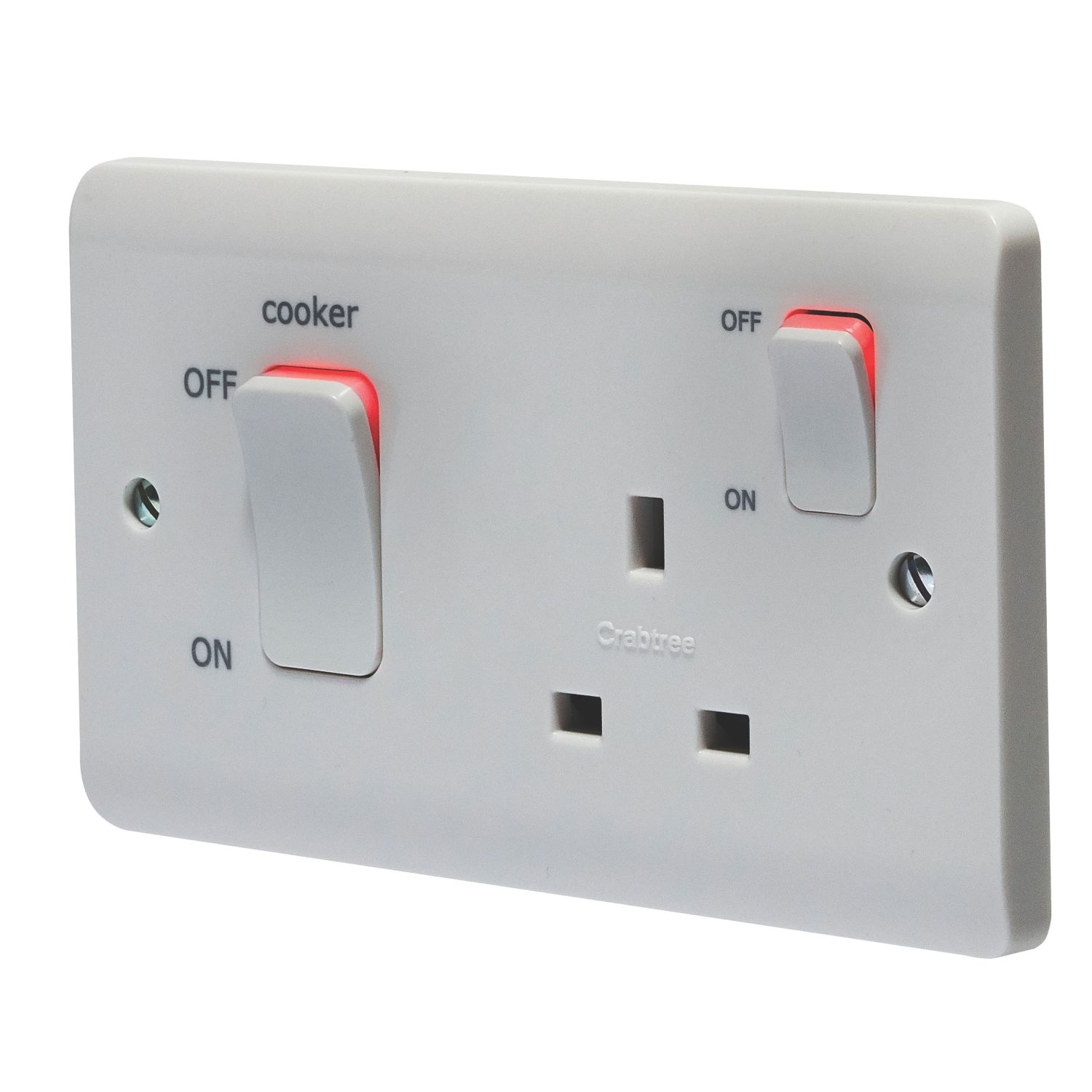 Crabtree Instinct 45A 2-Gang DP Cooker Switch & 13A DP Switched Socket White with LED (126HV)