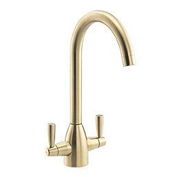 Streame by Abode Zermat Swan Dual-Lever Mono Mixer Brushed Brass