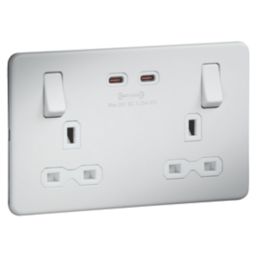 Knightsbridge  13A 2-Gang DP Switched Socket + 3.25A 65W 2-Outlet Type C USB Charger Matt White with White Inserts