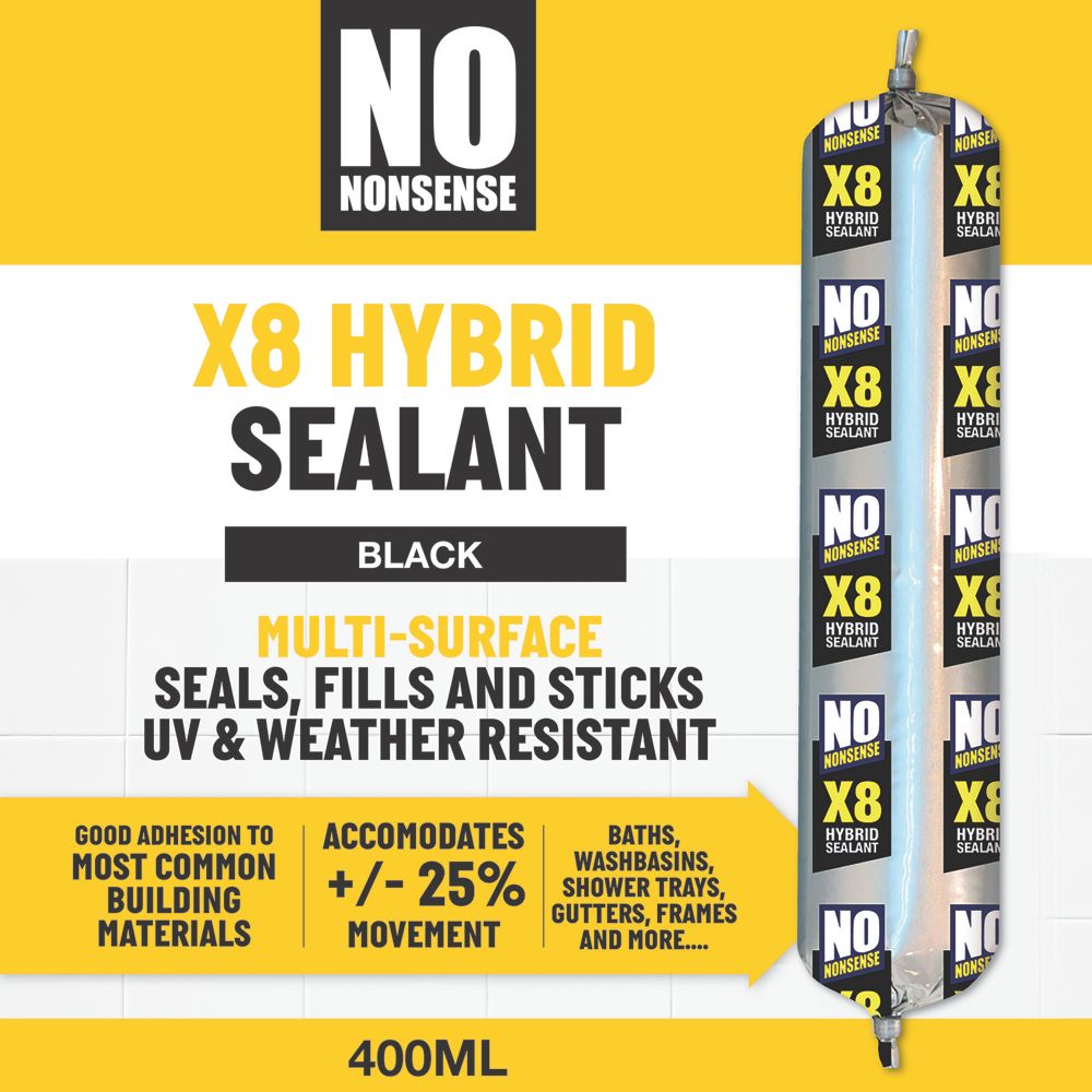No Nonsense X8 Hybrid Sealant & Adhesive Black 400ml - Screwfix