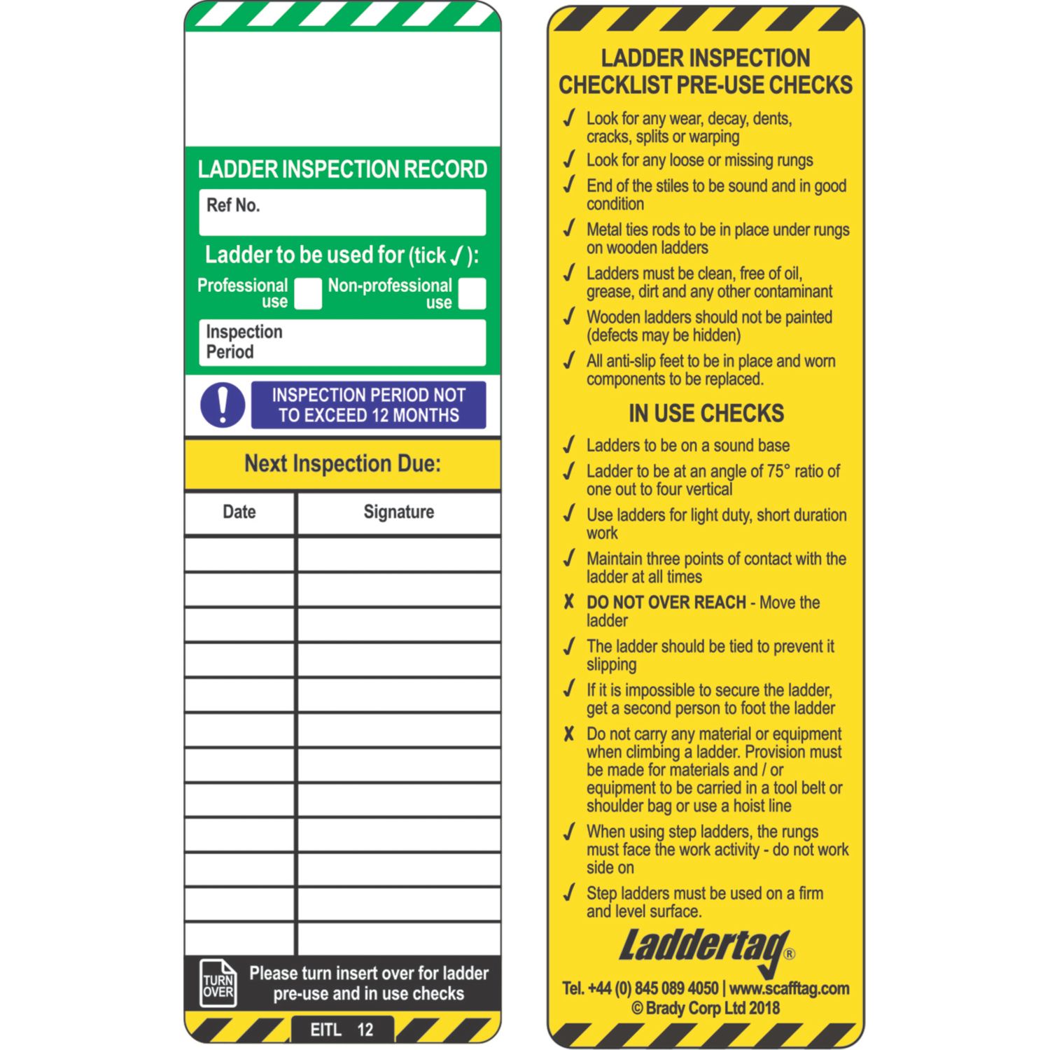 Scafftag Laddertag Inserts 10 Pack (127FV)