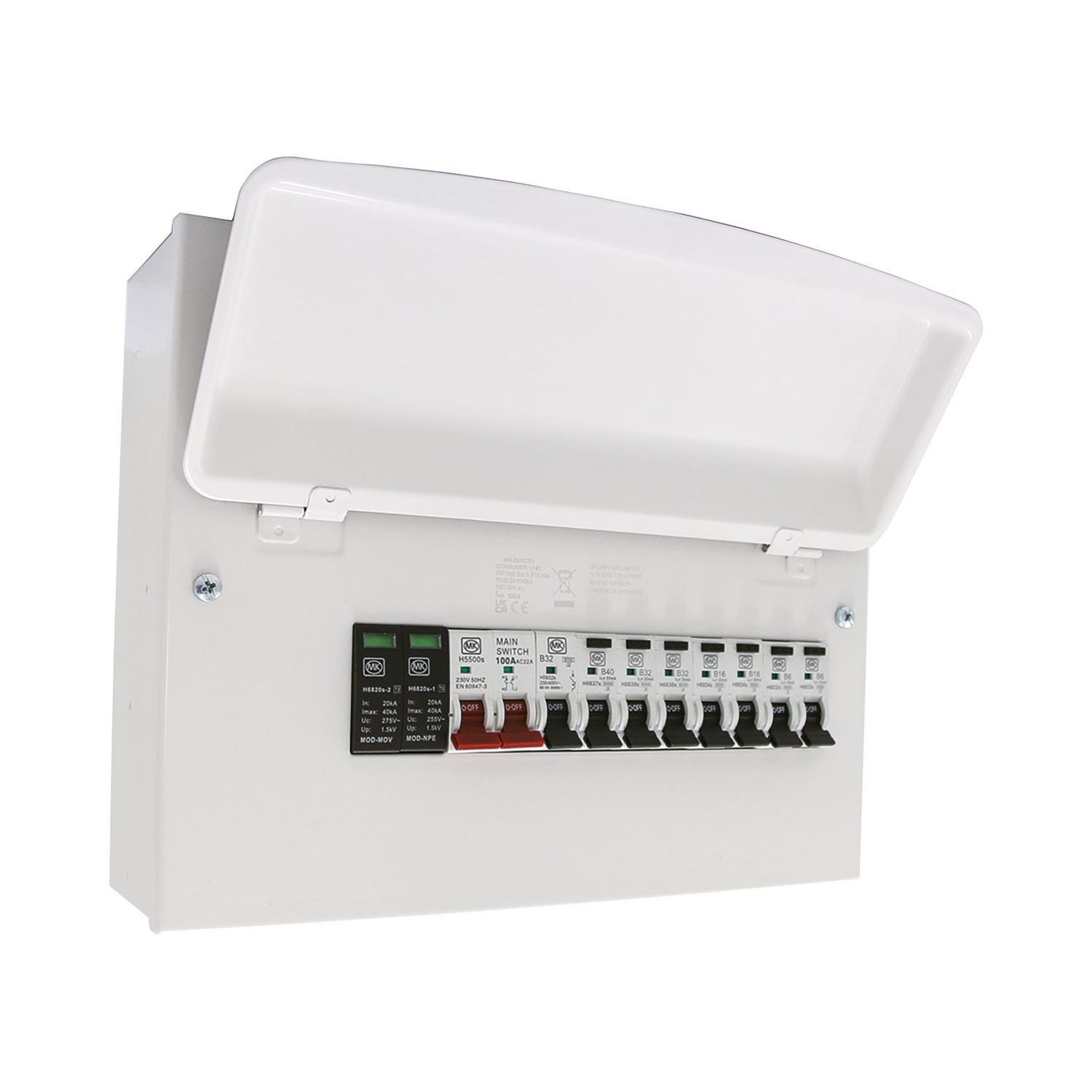 MK Sentry 12-Module 7-Way Populated High Integrity Main Switch Consumer Unit with SPD (127PG)