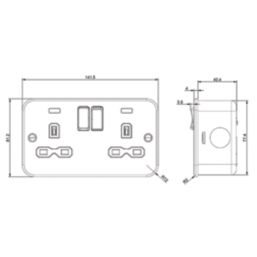 Knightsbridge   13A 2-Gang DP Switched Metal Clad Socket with Neon with White Inserts