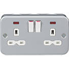 Knightsbridge  13A 2-Gang DP Switched Metal Clad Socket with Neon with White Inserts