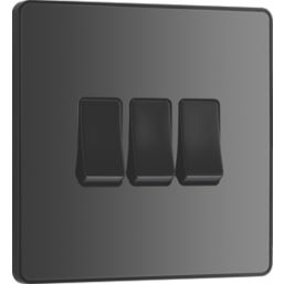 British General Evolve 20 A  16AX 3-Gang 2-Way Light Switch  Black with Black Inserts