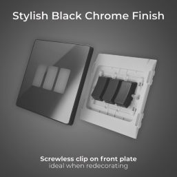 British General Evolve 20A 16AX 3-Gang 2-Way Light Switch  Black Chrome
