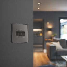 British General Evolve 20A 16AX 3-Gang 2-Way Light Switch  Black Chrome