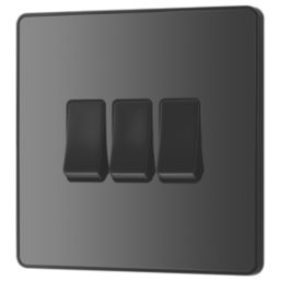 British General Evolve 20A 16AX 3-Gang 2-Way Light Switch  Black Chrome