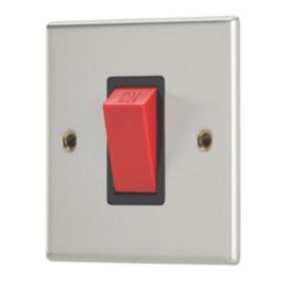 Contactum iConic 45A 1-Gang DP Control Switch Brushed Steel  with Black Inserts