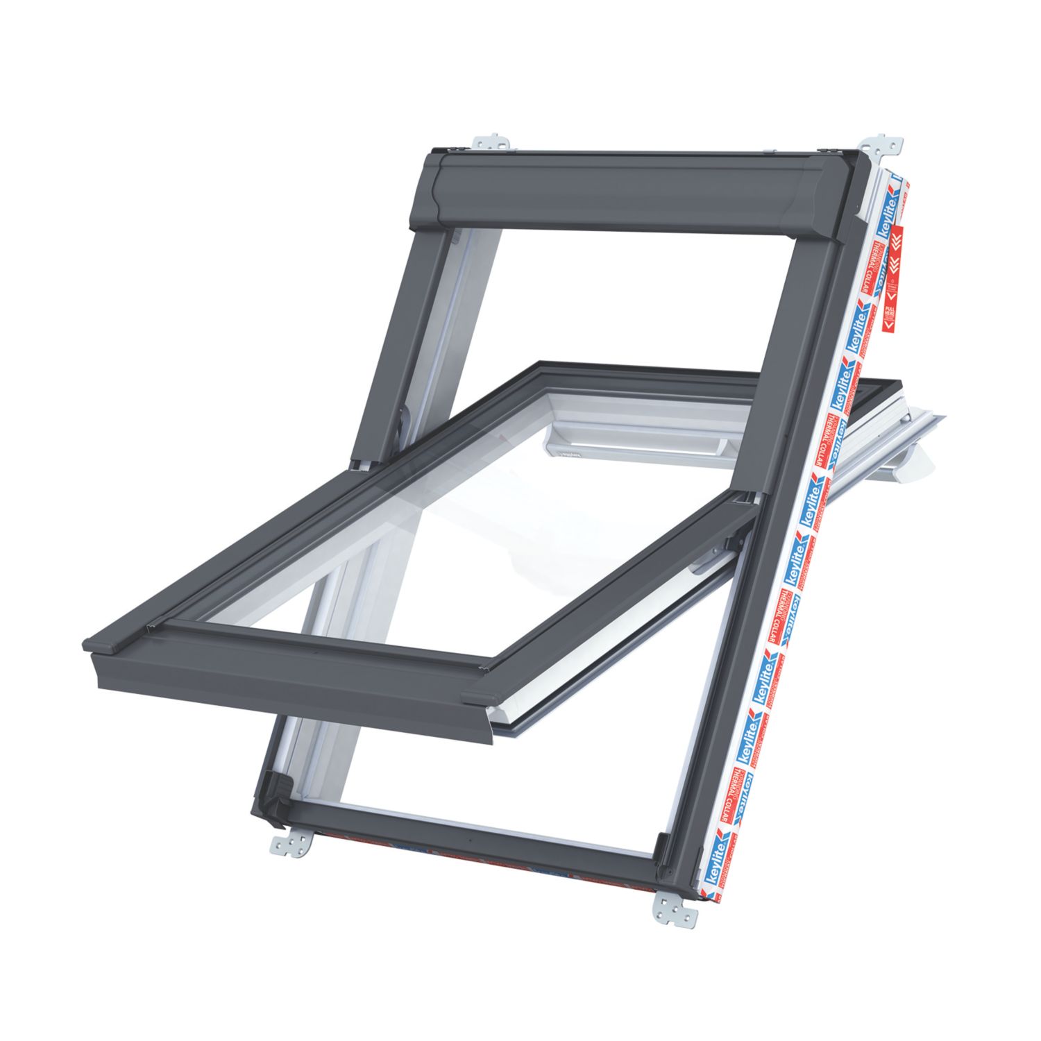 Keylite Manual Centre-Pivot Grey & White uPVC Double-Glazed Roof Window Clear 550mm x 780mm (128KK)