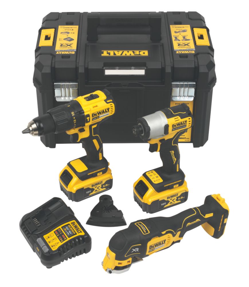 DEWALT DCK328P2T-GB 18V 2 x 5.0Ah Li-Ion XR Brushless Cordless 3-Piece Kit