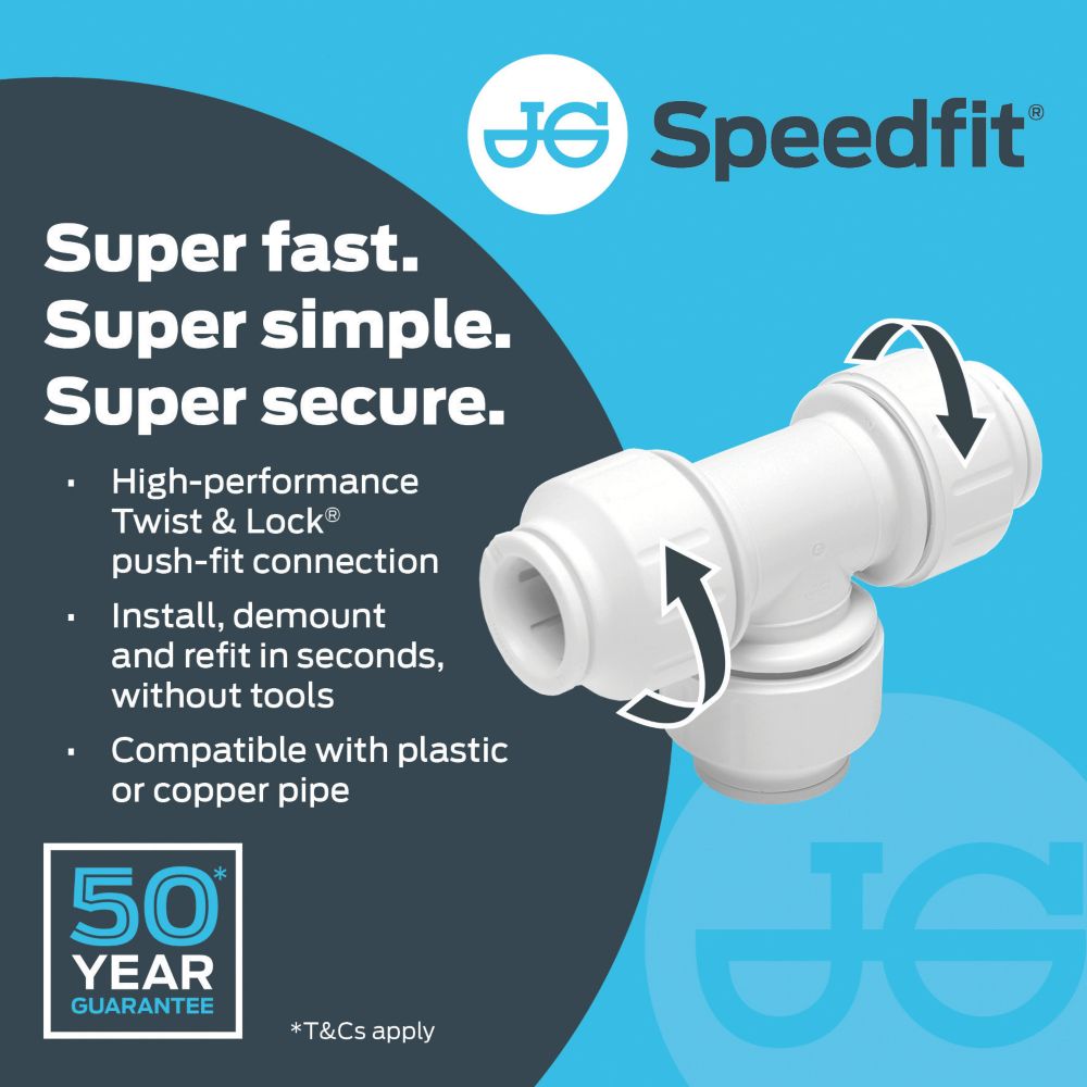 JG Speedfit Plastic Push-Fit Equal Tee 22mm - Screwfix