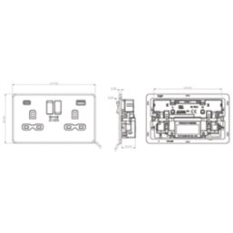 Knightsbridge  13A 2-Gang DP Switched Socket + 3.25A 65W 2-Outlet Type C USB Charger Brushed Chrome with Grey Inserts