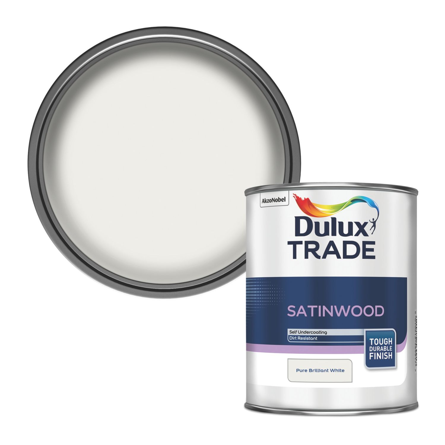 Dulux Trade 1Ltr Pure Brilliant White Satinwood Solvent-Based Trim Paint (13081)