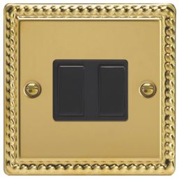 Varilight  10A 2-Gang 2-Way Light Switch  Georgian Brass