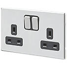 MK Aspect 13A 2-Gang DP Switched Plug Socket Polished Chrome  with Black Inserts