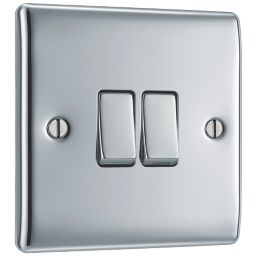 British General Nexus Metal 10AX 2-Gang 2-Way Light Switch  Polished Chrome