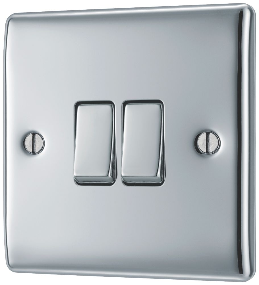 British General Nexus Metal 10AX 2-Gang 2-Way Light Switch  Polished Chrome