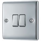 British General Nexus Metal 10AX 2-Gang 2-Way Light Switch  Polished Chrome