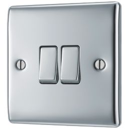 British General Nexus Metal 10AX 2-Gang 2-Way Light Switch  Polished Chrome