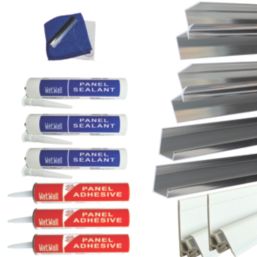 Splashwall  Panel Installation & Care Kit Polished Silver 13 Piece Set