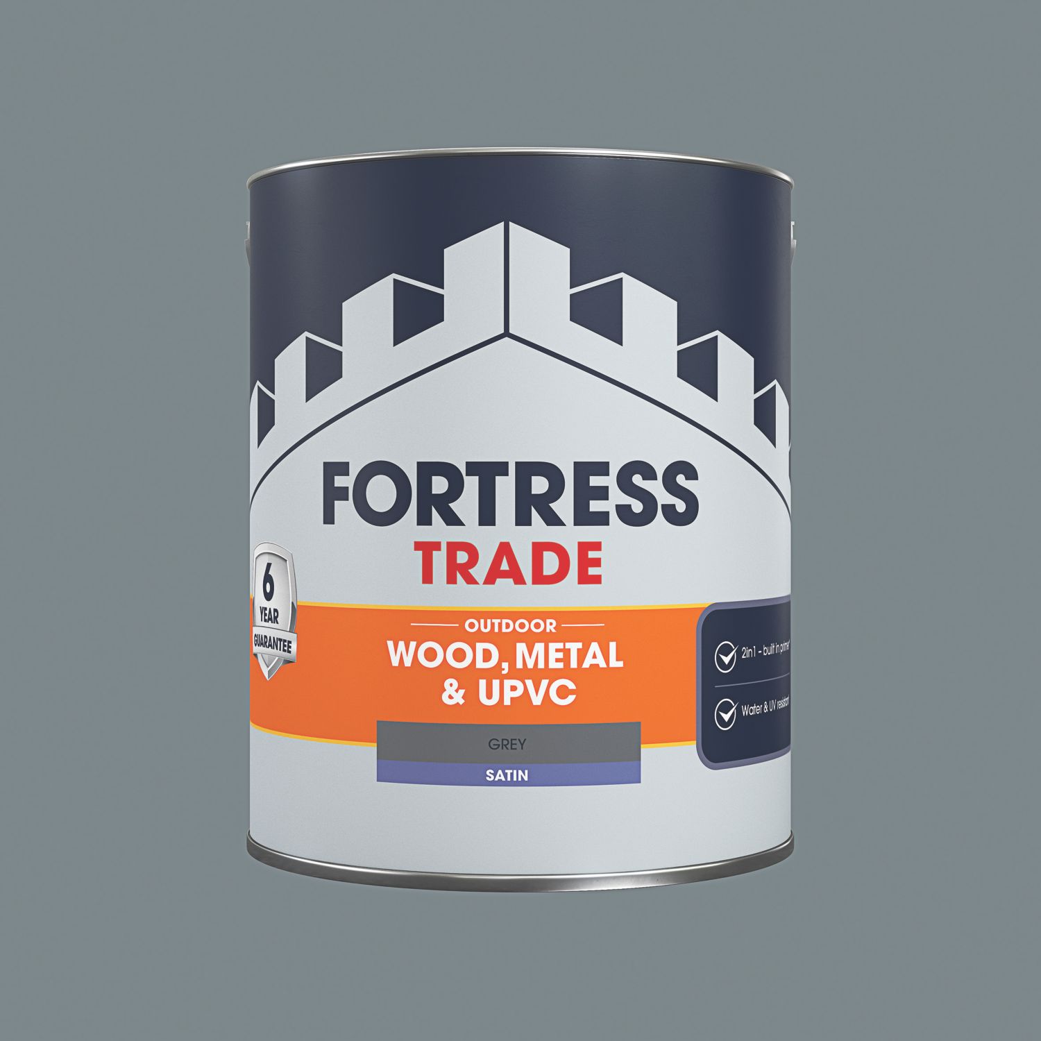 Fortress Trade 2.5Ltr Grey Satin Emulsion Multi Surface Paint (130PC)