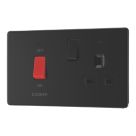 LAP  45A 2-Gang 2-Pole Cooker Switch & 13A DP Switched Socket Matt Black with LED with Black Inserts