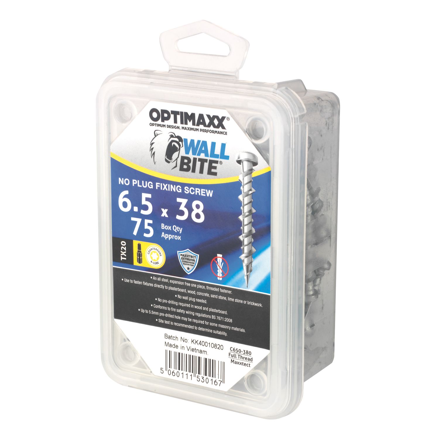 Optimaxx TX Raised Self Tapping Masonry Screws 6.5mm x 38mm 75 Pack (130TY)
