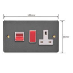 Varilight  45A 2-Gang 2-Pole Cooker Switch & 13A DP Switched Socket Graphite Grey  with White Inserts
