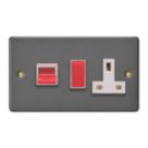 Varilight  45A 2-Gang 2-Pole Cooker Switch & 13A DP Switched Socket Graphite Grey  with White Inserts