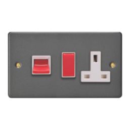Varilight  45A 2-Gang 2-Pole Cooker Switch & 13A DP Switched Socket Graphite Grey  with White Inserts