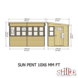 Shire Sunpent 10' x 6' (Nominal) Pent Shiplap T&G Timber Shed