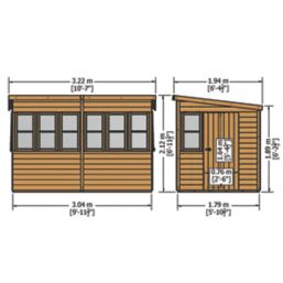 Shire Sunpent 10' x 6' (Nominal) Pent Shiplap T&G Timber Shed