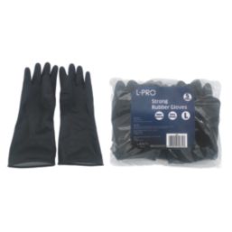 L-PRO  Heavy Duty Rubber Gloves Black Large 5 Pairs