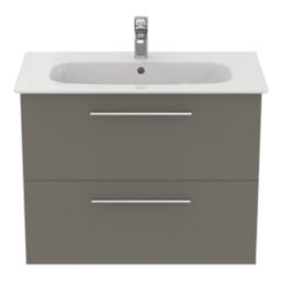 Ideal Standard i.life A Wall-Hung Vanity Unit with Chrome Handles & Basin Matt Quartz Grey 800mm x 440mm x 630mm