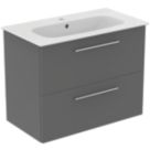 Ideal Standard i.life A Wall-Hung Vanity Unit with Chrome Handles & Basin Matt Quartz Grey 800mm x 440mm x 630mm