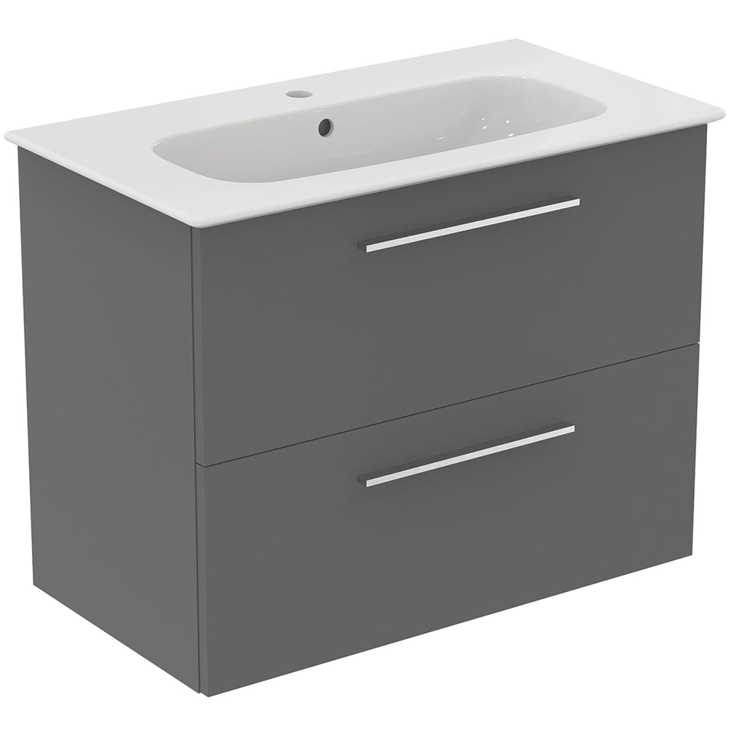 Ideal Standard i.life A Wall-Hung Vanity Unit with Chrome Handles & Basin Matt Quartz Grey 800mm x 440mm x 630mm (131HM)