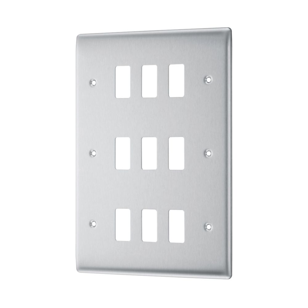 British General Nexus Metal Grid 9-Module Grid Faceplate Brushed Steel