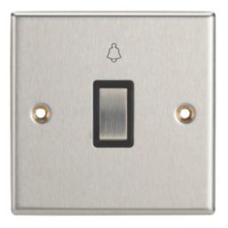 Contactum Iconic 10AX 1-Gang 1-Way Retractive Bell Switch Brushed Steel with Black Inserts