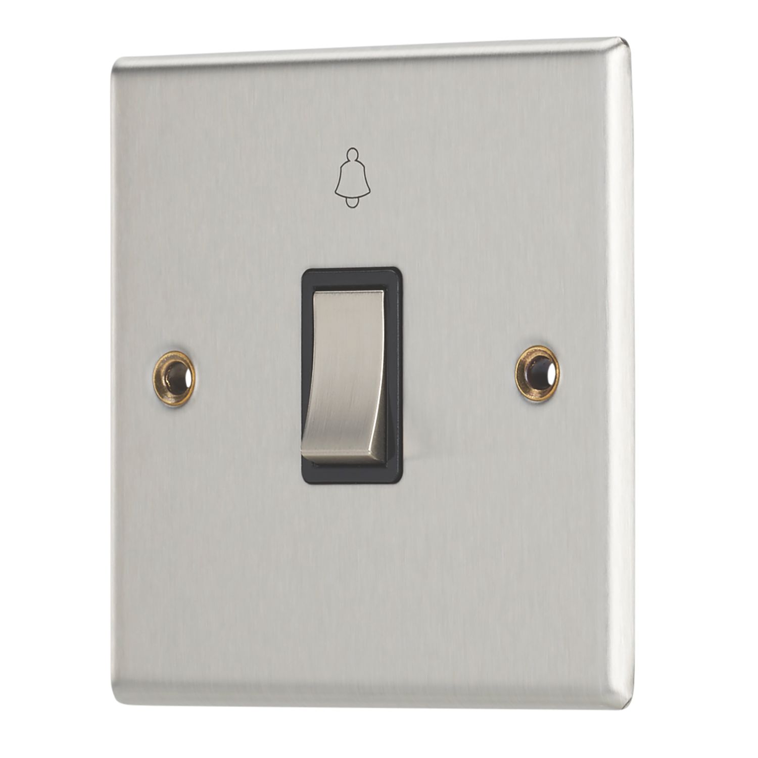 Contactum Iconic 10AX 1-Gang 1-Way Retractive Bell Switch Brushed Steel with Black Inserts (131RP)