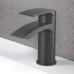 Swirl Wye Matt Black 150mm Cloakroom Lever Mono Basin Mixer Tap  With Clicker Waste