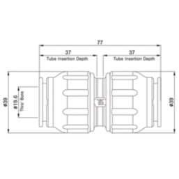 Flomasta  Plastic Push-Fit Equal Straight Couplers 22mm 5 Pack