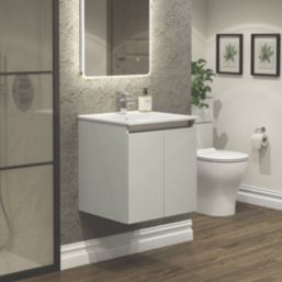 Newland  Double Door Wall-Mounted Vanity Unit with Basin Matt Pearl Grey 500mm x 450mm x 540mm